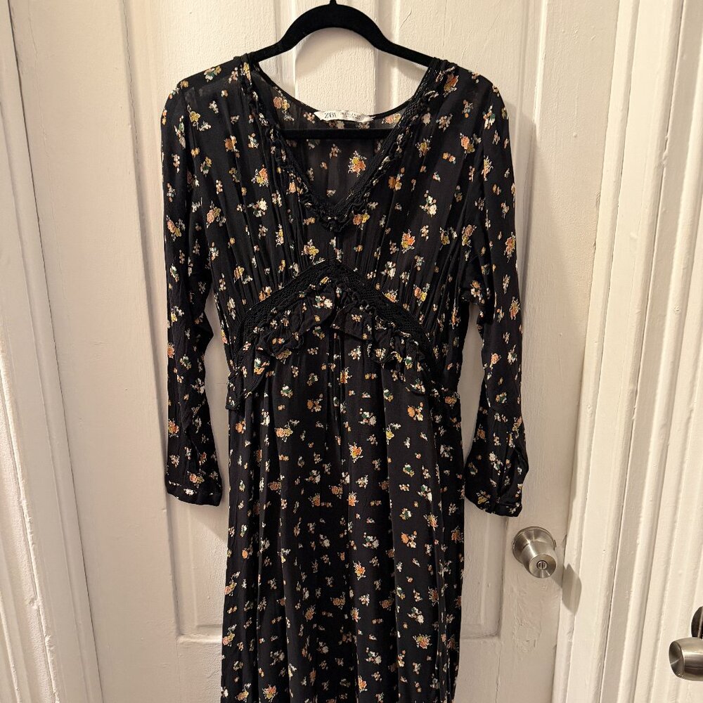 Zara Maxi Black Pattern Dress